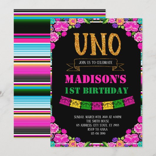 Fiesta uno-uitnodiging kaart (Voorkant / Achterkant)