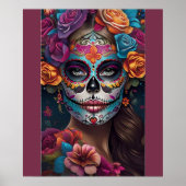 Fiesta van kleuren: Vrouw in Sugar Skull Make-up A Poster (Voorkant)