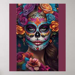 Fiesta van kleuren: Vrouw in Sugar Skull Make-up A Poster