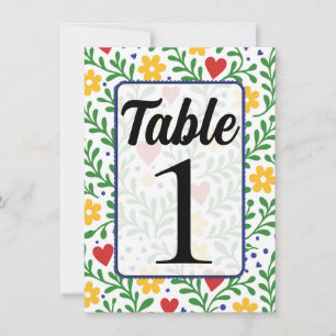 Fiesta van Liefde Kleurrijke Bloemige Tafel Nummer Kaart