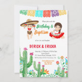 Fiesta Verjaardag en Doop voor tweeling jongen en  Kaart (Voorkant)