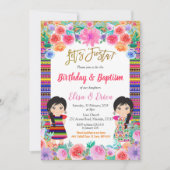 Fiesta verjaardag en doop voor tweelingmeisjes kaart (Voorkant)