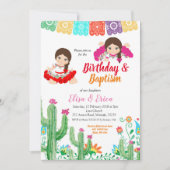 Fiesta verjaardag en doop voor tweelingmeisjes kaart (Voorkant)