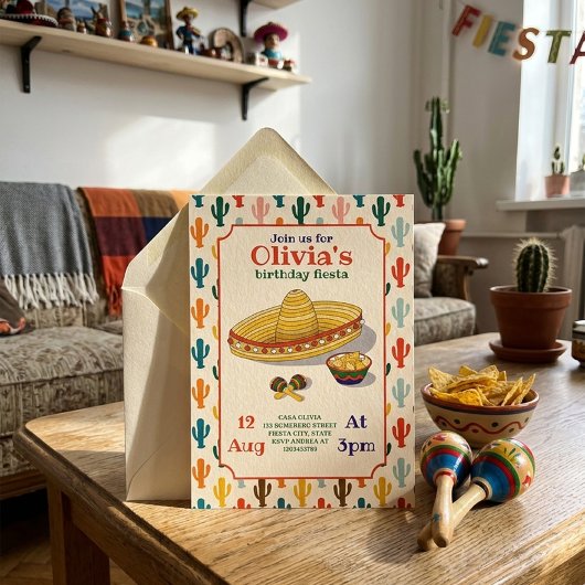 Fiesta Verjaardag Hoed en Cactus Uitnodiging