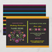 Fiesta Verjaardag Mexicaanse Bloemenpatroon Uitnod Kaart (Voorkant / Achterkant)