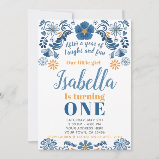 Fiesta Verjaardag Uitnodiging, Bloemenfeest Uitnod Kaart (Voorkant)