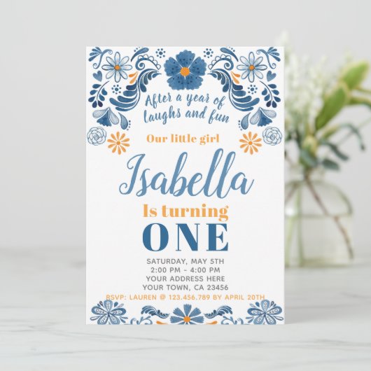 Fiesta Verjaardag Uitnodiging, Bloemenfeest Uitnod Kaart (Staand voorkant)