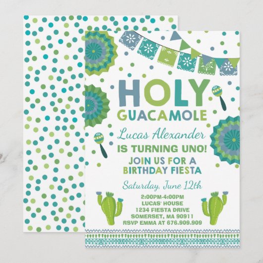 Fiesta Verjaardag Uitnodiging Heilige Guacamole Pa (Voorkant / Achterkant)