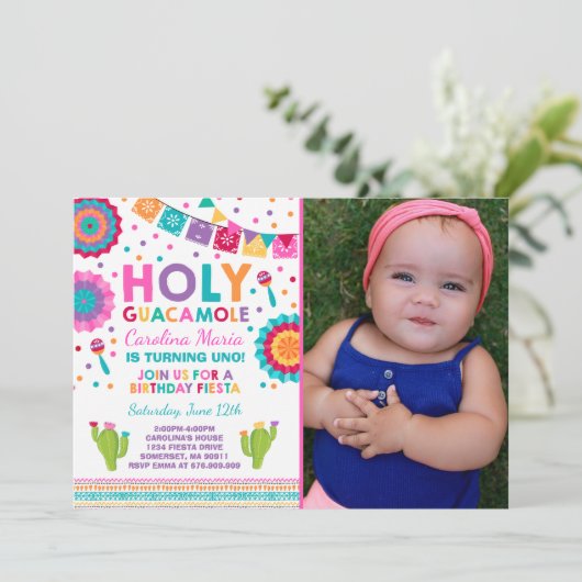 Fiesta Verjaardag Uitnodiging Heilige Guacamole Pa (Staand voorkant)