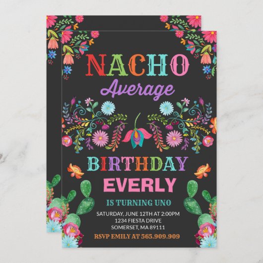 Fiesta Verjaardag Uitnodiging Nacho Gemiddelde Par (Voorkant / Achterkant)