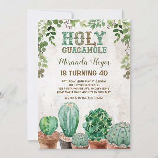 Fiesta Verjaardag Uitnodiging Rustieke Cactus Succ (Voorkant)
