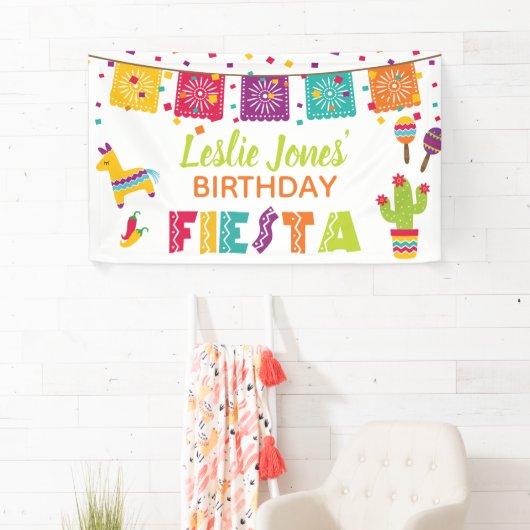 Fiesta verjaardagsbanner - Witte achtergrond Spandoek (Insitu)