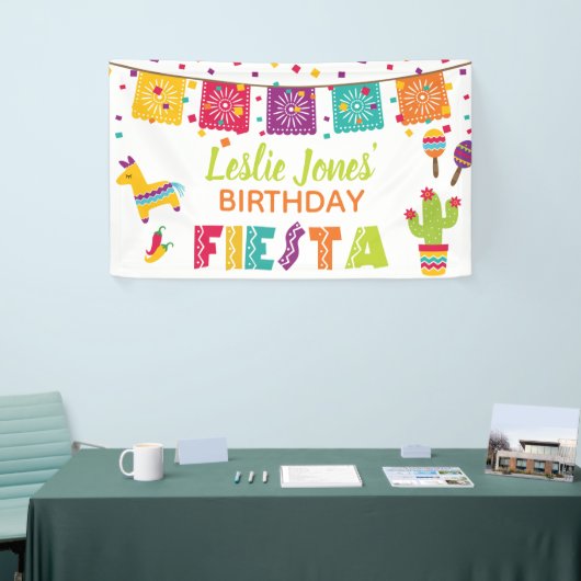 Fiesta verjaardagsbanner - Witte achtergrond Spandoek (Beurs)