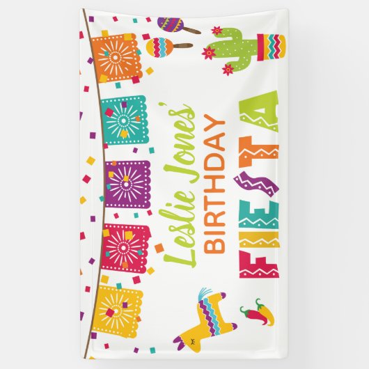 Fiesta verjaardagsbanner - Witte achtergrond Spandoek (Verticaal)