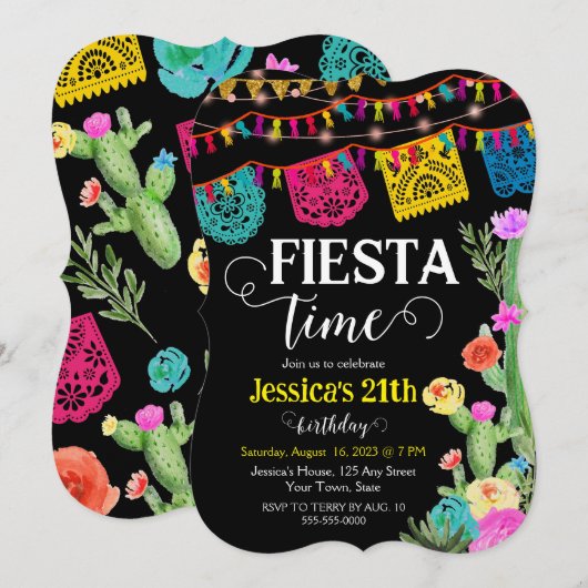 Fiesta Verjaardagsfeest Mexicaans thema Uitnodigin Kaart (Voorkant / Achterkant)