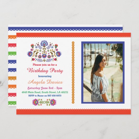 Fiesta Verjaardagsfeest Mexicaanse Patroon Nodig 1 Kaart (Voorkant / Achterkant)