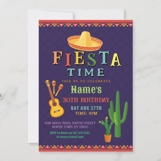 Fiesta Verjaardagsfeest Uitnodigen Mexicaans Pet M Kaart (Voorkant)
