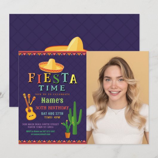 Fiesta Verjaardagsfeest Uitnodigen Mexicaans Pet M Kaart (Voorkant / Achterkant)