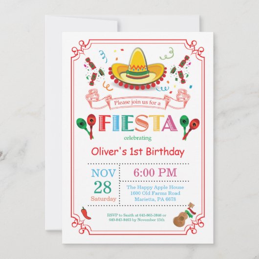 Fiesta verjaardagsfeestje uitnodiging Mexicaans (Voorkant)