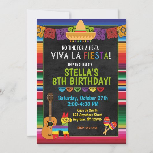 Fiesta verjaardagsfeestje uitnodigingen (Voorkant)