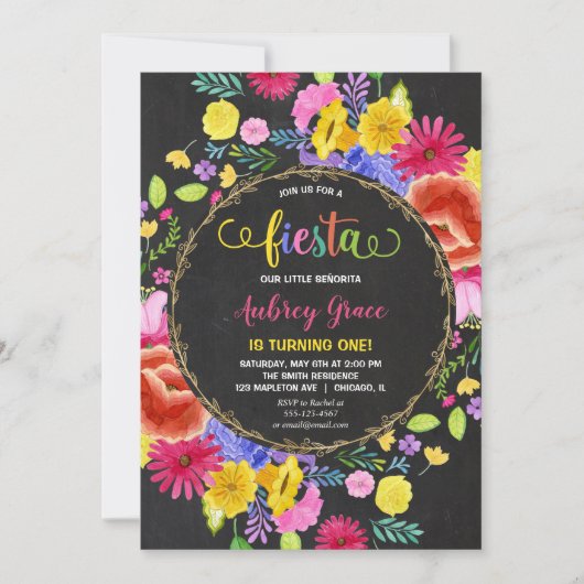 Fiesta verjaardagsmeisje florale waterverven kaart (Voorkant)