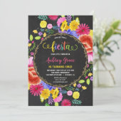 Fiesta verjaardagsmeisje florale waterverven kaart (Staand voorkant)