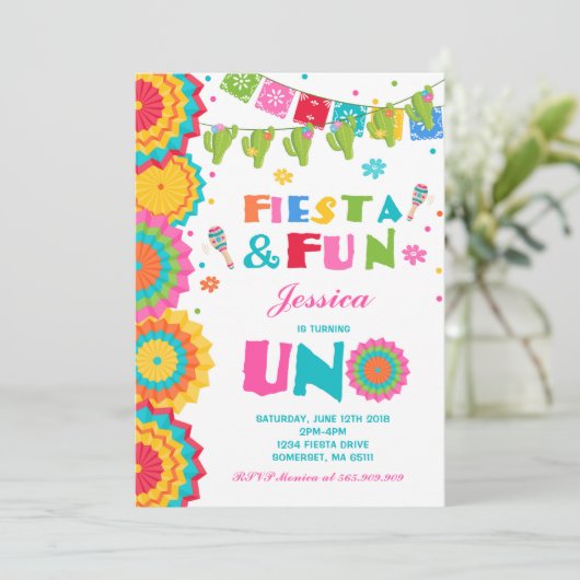 Fiesta verjaardagsuitnodiging Fiesta Fun Turning U Kaart (Staand voorkant)