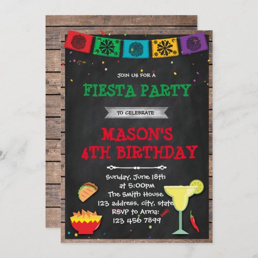 Fiesta verjaardagsuitnodiging kaart (Voorkant / Achterkant)