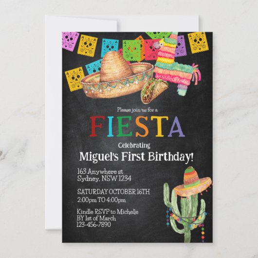 Fiesta verjaardagsuitnodiging kaart (Voorkant)