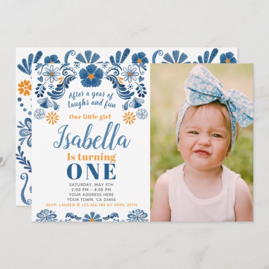 Fiesta verjaardagsuitnodiging met uw foto kaart (Voorkant / Achterkant)