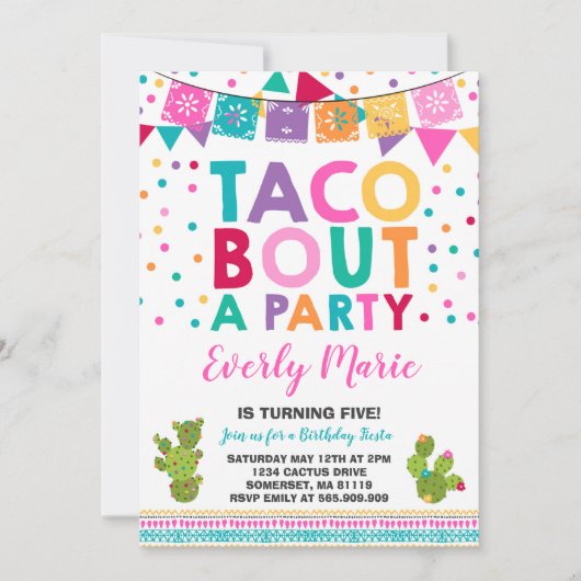 Fiesta verjaardagsuitnodiging Taco over een feest Kaart (Voorkant)