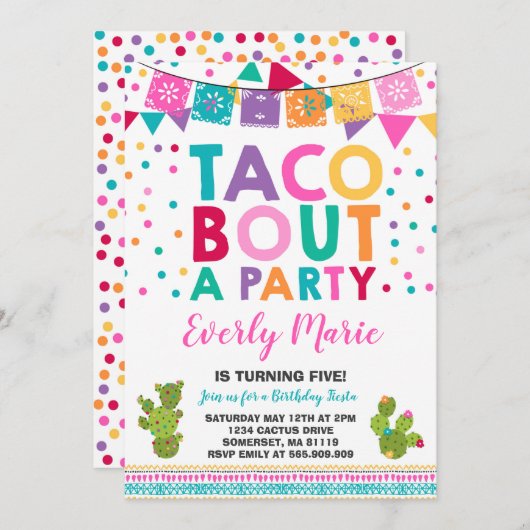 Fiesta verjaardagsuitnodiging Taco over een feest Kaart (Voorkant / Achterkant)