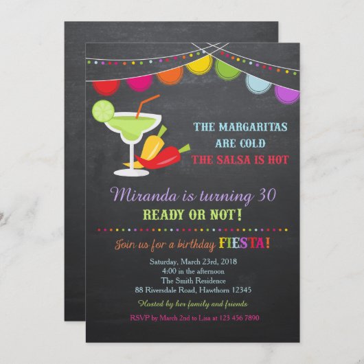 Fiesta verjaardagsuitnodiging / Uitnodiging voor v (Voorkant / Achterkant)