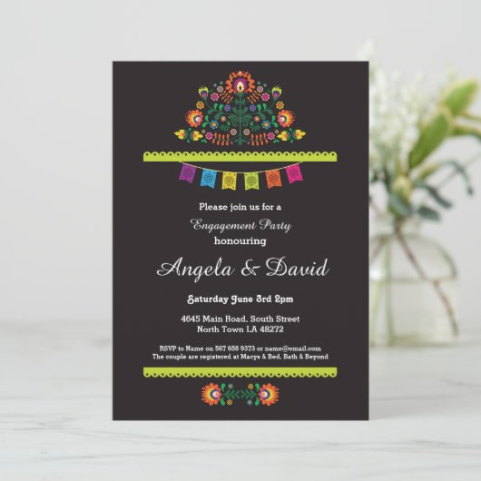 Fiesta Verloving Mexican Pattern Wedding Invites Kaart (Staand voorkant)