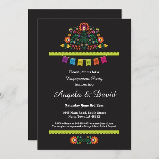 Fiesta Verloving Mexican Pattern Wedding Invites Kaart (Voorkant / Achterkant)