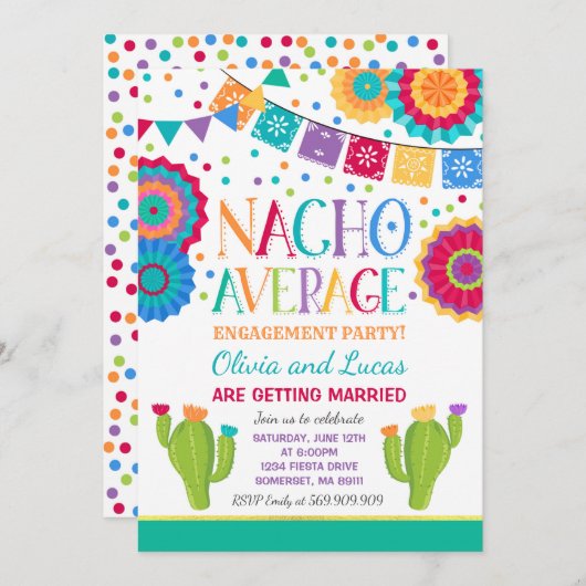 Fiesta verlovingsfeest uitnodiging Nacho gemiddeld (Voorkant / Achterkant)