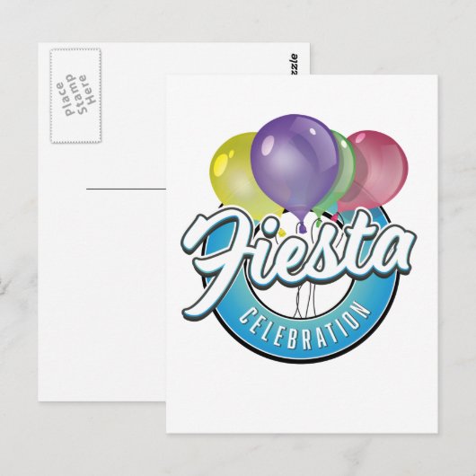 Fiesta-viering retro blauwe logo briefkaart (Voorkant / Achterkant)
