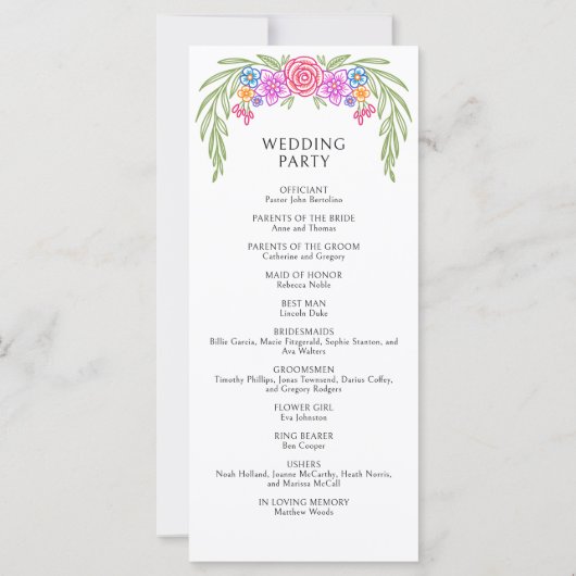 Fiesta Vivid Floral Wedding Programma (Achterkant)