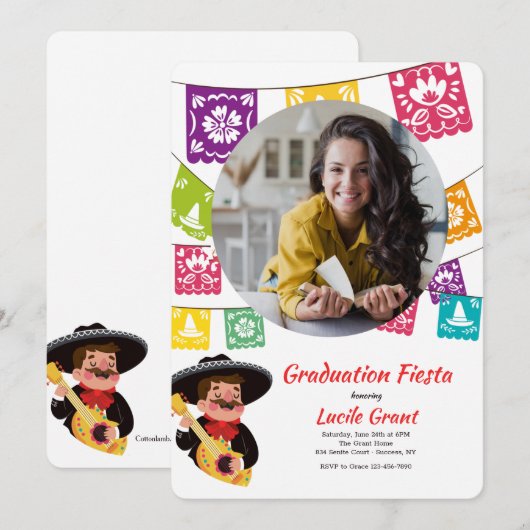 Fiesta Vlaggen Foto Uitnodiging (Voorkant / Achterkant)