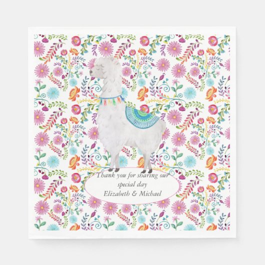 Fiesta Volkskunst Bloem Llama Bruiloft Aanpasbaar Servet (Voorkant)