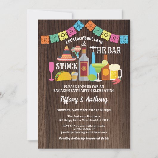Fiesta voorraad de bar uitnodiging koppels douche (Voorkant)