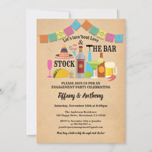 Fiesta voorraadt de bar nodigde paren douchen kaart (Voorkant)