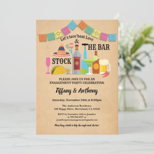 Fiesta voorraadt de bar nodigde paren douchen kaart (Staand voorkant)