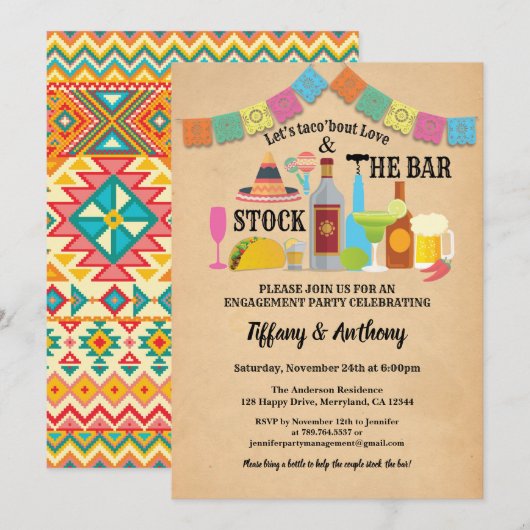 Fiesta voorraadt de bar nodigde paren douchen kaart (Voorkant / Achterkant)