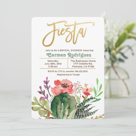 Fiesta Vrijgezellenfeest Cactus Uitnodiging (Staand voorkant)