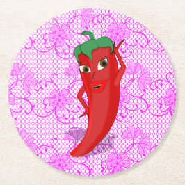 Fiesta-Vrijgezellenfeest met Red Hot Pepper Diva Ronde Kartonnen Onderzetter
