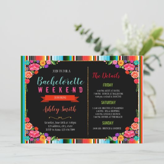 Fiesta vrijgezellenfeest met reisuitnodiging kaart (Staand voorkant)