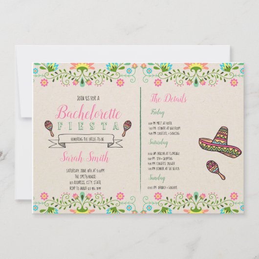 Fiesta vrijgezellenfeest met reisuitnodiging kaart (Voorkant)