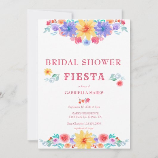 Fiesta | Waterverf Bridal Shower Invitation Kaart (Voorkant)