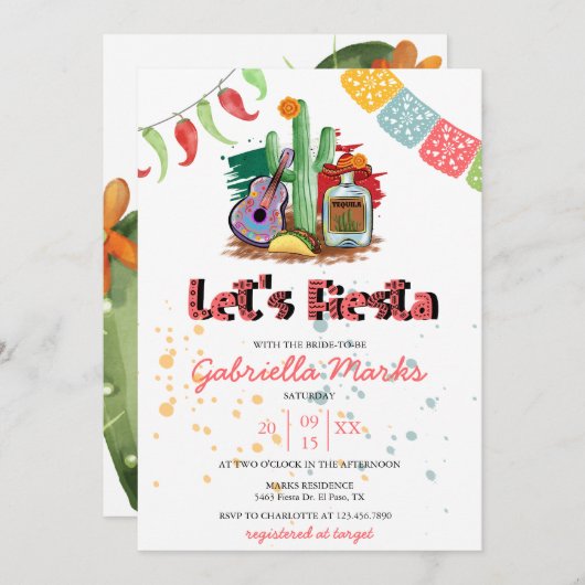 Fiesta | Waterverf Bridal Shower Invitation Kaart (Voorkant / Achterkant)